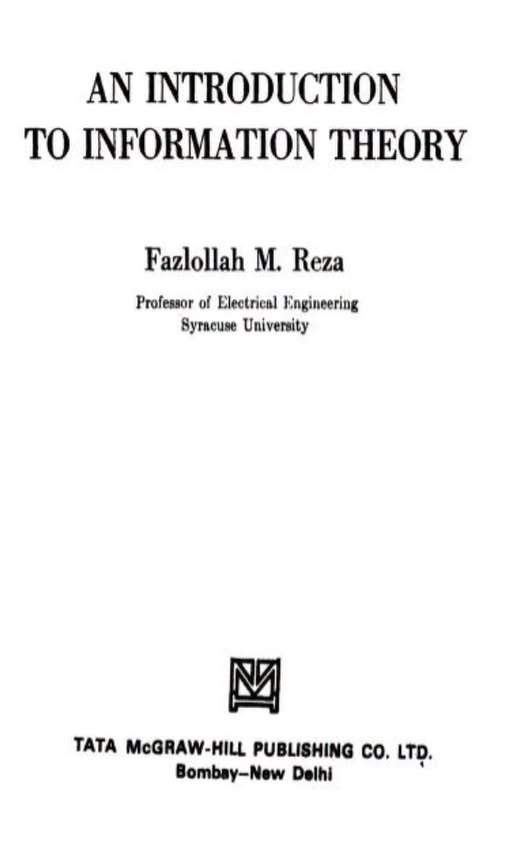 An Introduction To Information Theory by Reza, Fazlollah M.
