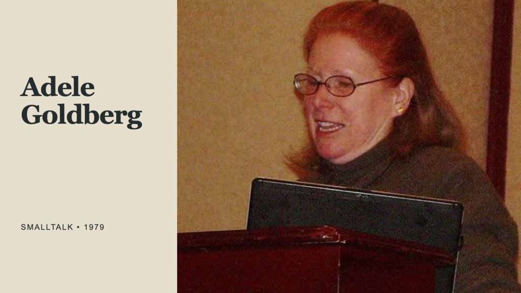 Adele Goldberg on the right in a warm archival editorial composition.
