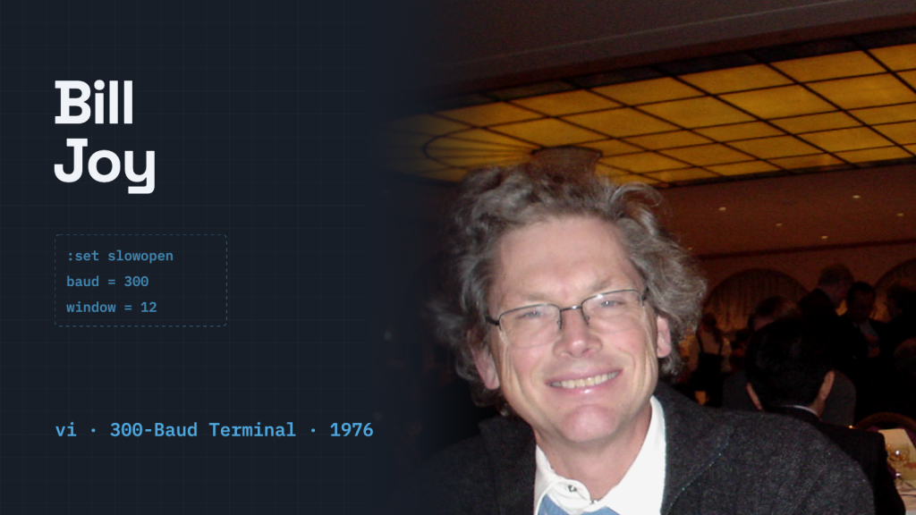 Portrait of computer scientist Bill Joy against a minimalist editorial layout.