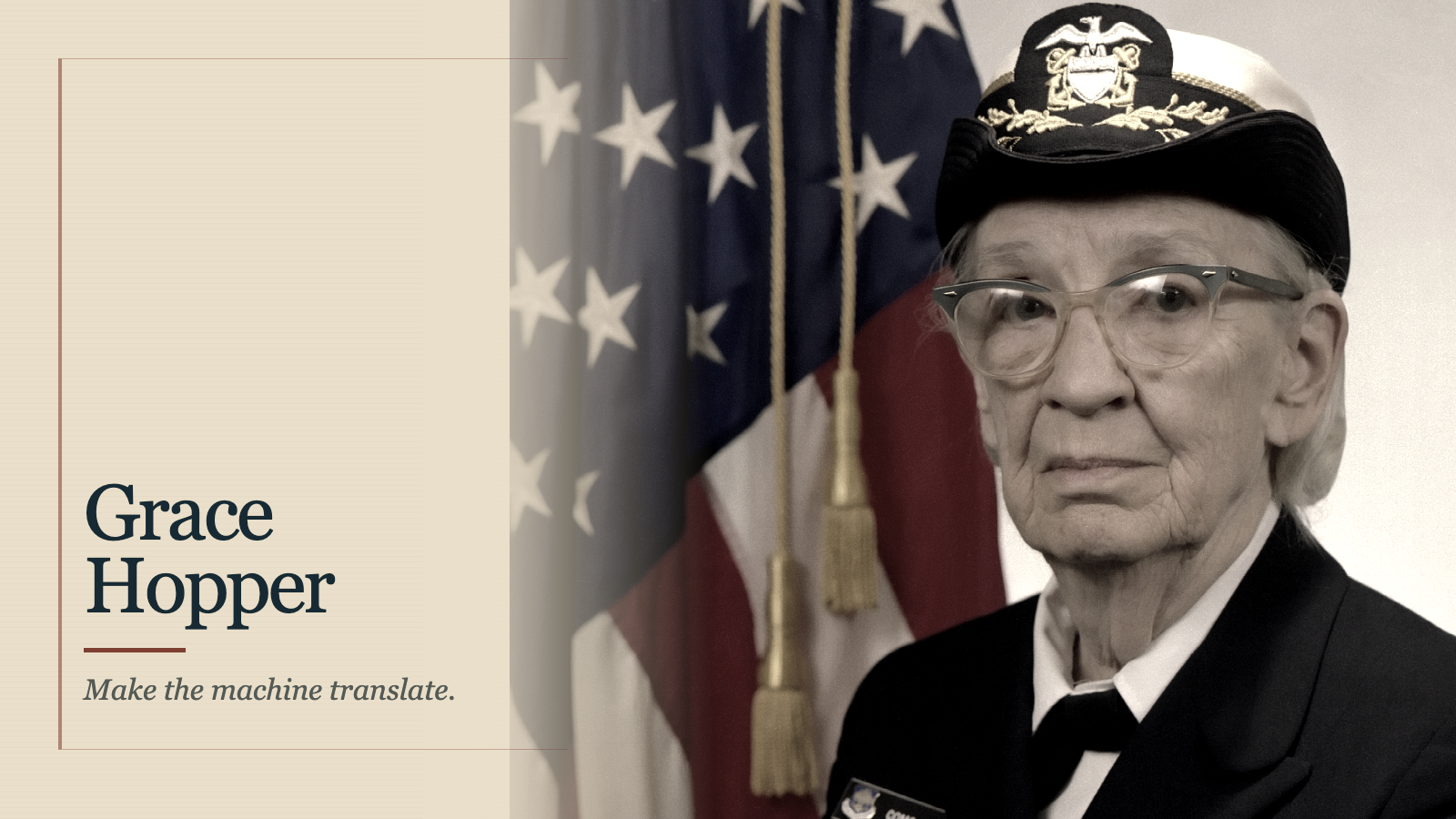 On disait à Grace Hopper que les ordinateurs ne pouvaient pas comprendre l’anglais — portrait éditorial avec le thème Faire traduire la machine.