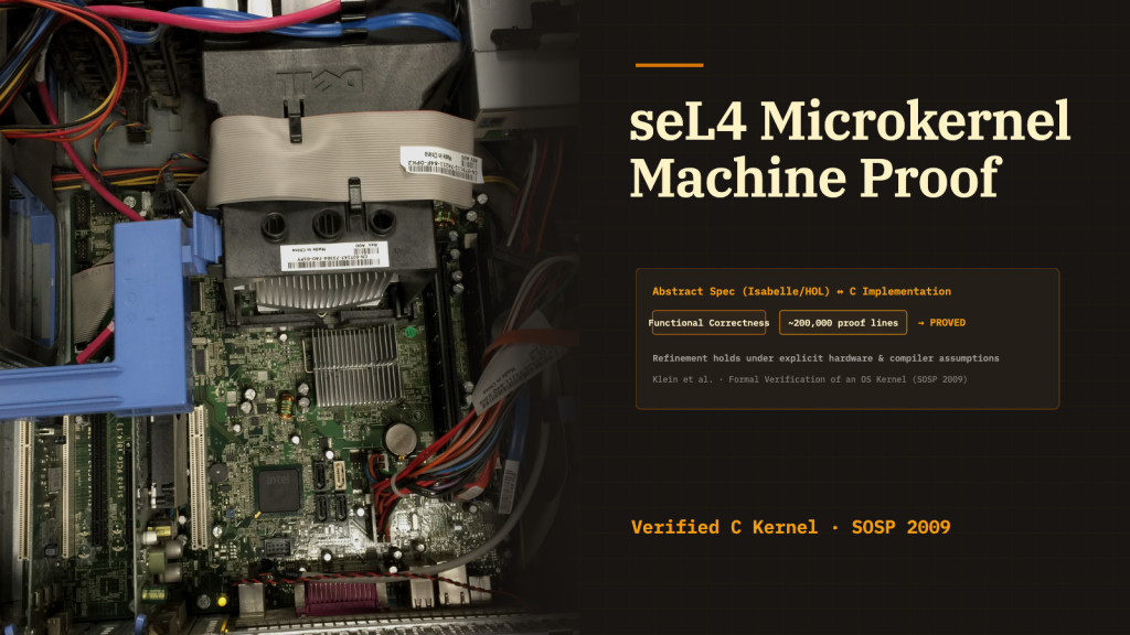 A computer motherboard with heatsink, expansion slots, and internal wiring, illustrating operating system hardware