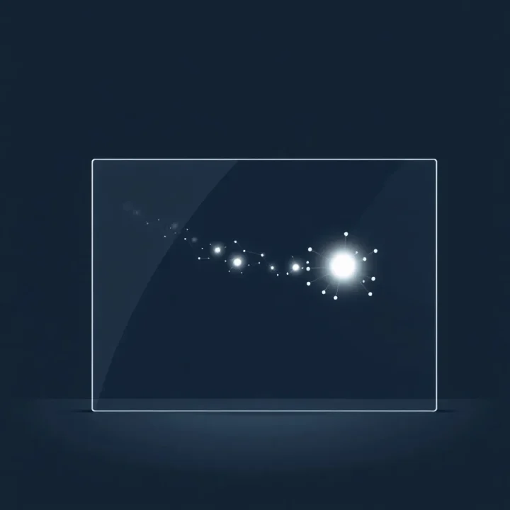 A conceptual illustration showing a translucent barrier surrounding a bright glowing abstract node against a dark background.