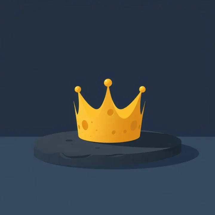 Une couronne de fromage doré stylisée posée sur une surface d'ardoise sombre sous un éclairage doux.