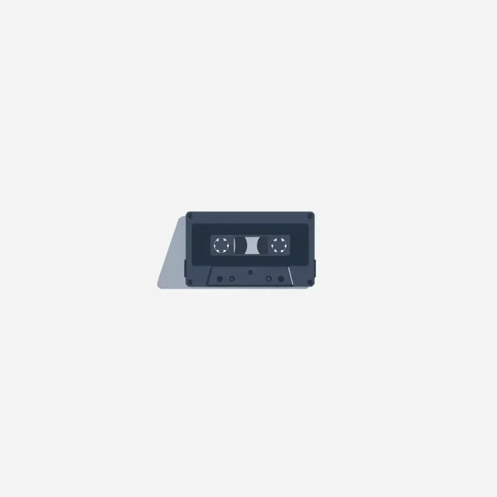 A minimalist horizontal illustration of a broken digital video game cassette tape on a neutral background.