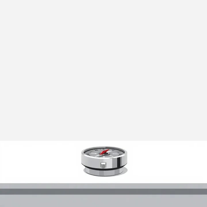 A single polished metallic compass sitting on a clean, minimalist desk surface under soft lighting.