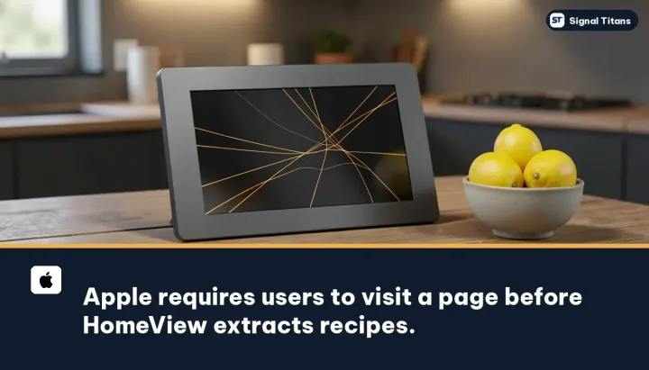 Apple · HomeView smart display: Apple requires users to visit a page before HomeView extracts recipes.