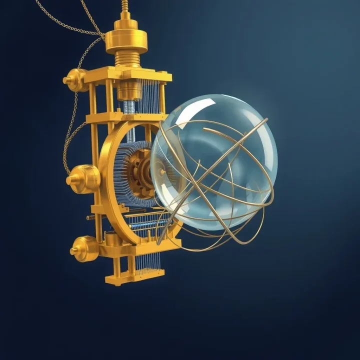 Editorial illustration featuring a metallic loom tangling a delicate glass sphere, symbolizing mechanical strain on delicate digital infrastructure.