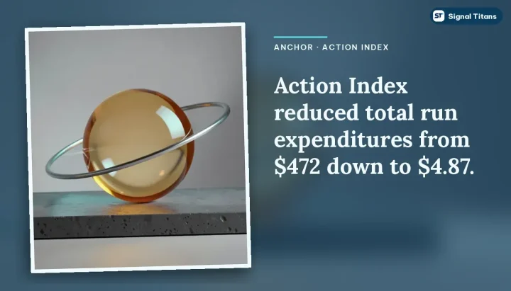 Anchor · Action Index: Action Index reduced total run expenditures from $472 down to $4.87.
