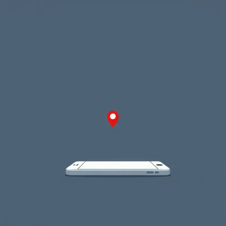 Ilustração editorial de um smartphone brilhando, com um pin vermelho de localização flutuando acima dele.