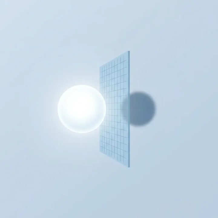 An abstract illustration showing a glowing blue light passing through a digital barrier and casting a secondary, dimmer glow.