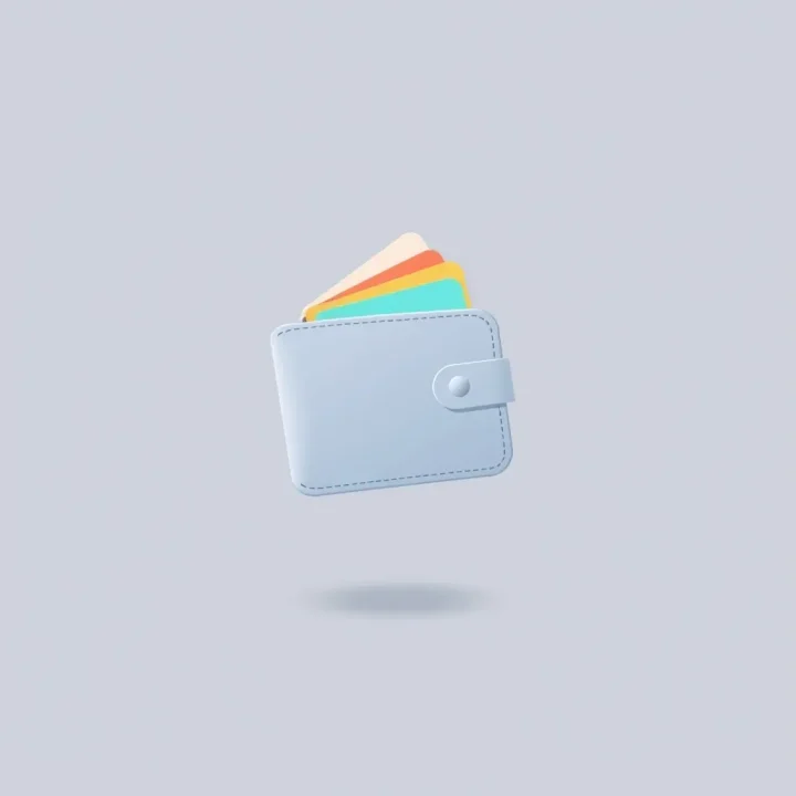 A digital wallet with neat color-coded tabs emerging from the top against a clean grid background.