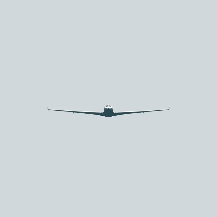 Eine minimalistische Silhouette eines hoch fliegenden Forschungsflugzeugs vor einem blassblauen und gedämpft grauen Himmel.