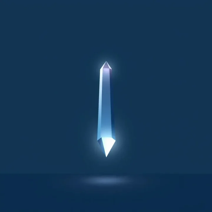An abstract vector illustration depicting a glowing crystal prism floating against a dark blue gradient background.