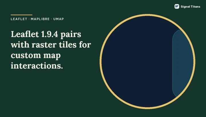 Leaflet · MapLibre · uMap: Leaflet 1.9.4 pairs with raster tiles for custom map interactions.