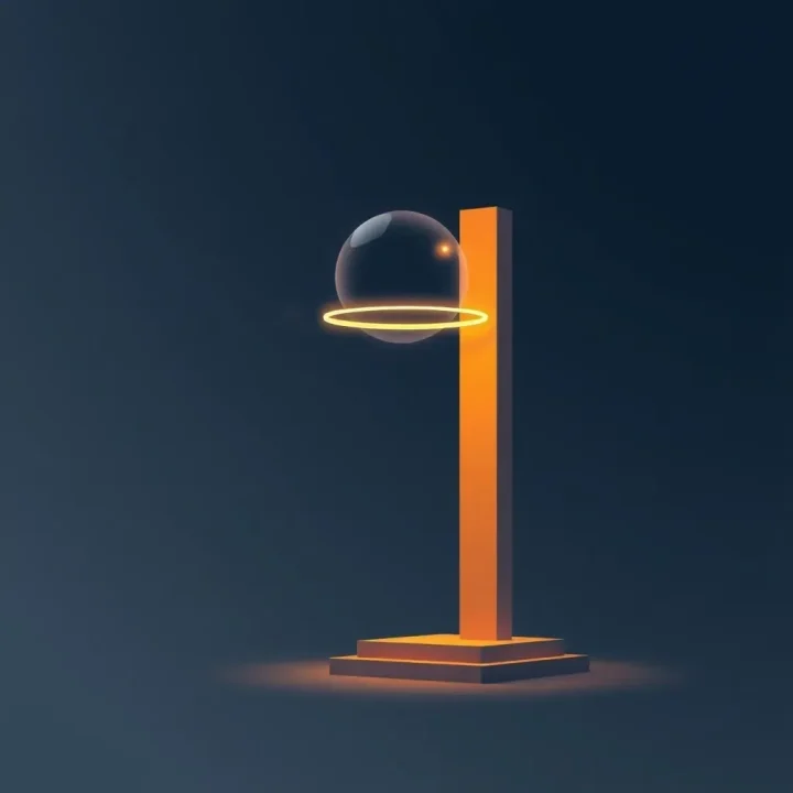 A minimal conceptual illustration of a glowing structural pillar supporting a geometric sphere against a dark background.
