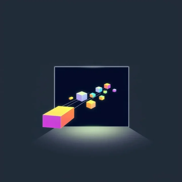 A visual metaphor of luminous geometric memory blocks flowing through a glowing central gateway against a dark background.