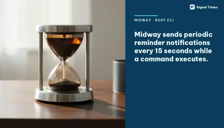 Midway · Rust CLI: Midway sends periodic reminder notifications every 15 seconds while a command executes.