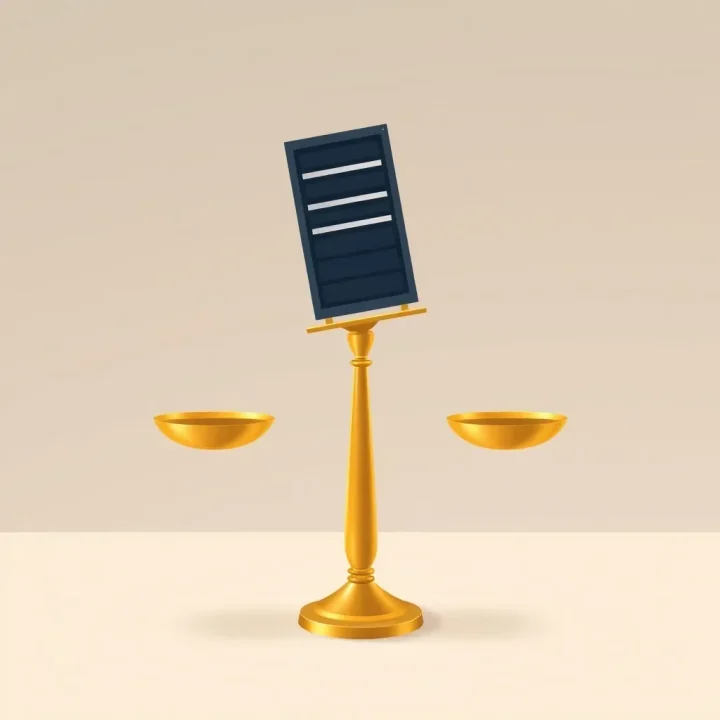 A server rack on a glowing balance scale symbolizing AI infrastructure financial pressures.