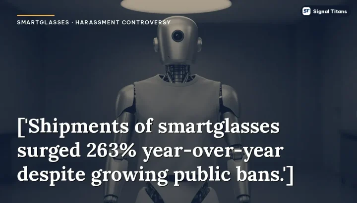 Smartglasses · Harassment Controversy: ['Shipments of smartglasses surged 263% year-over-year despite growing public bans.']