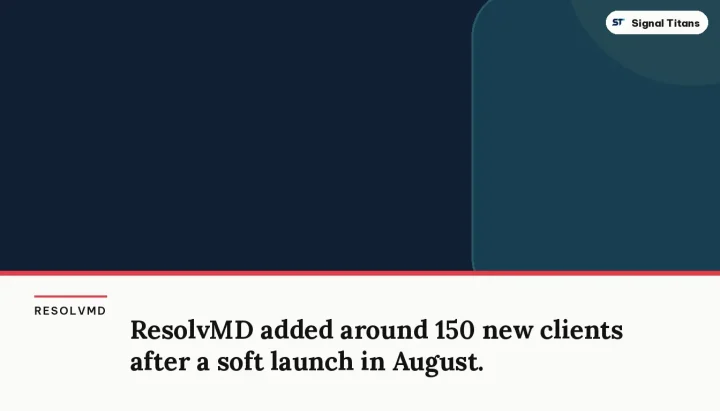 ResolvMD · Ontario Healthcare: ResolvMD added around 150 new clients after a soft launch in August.