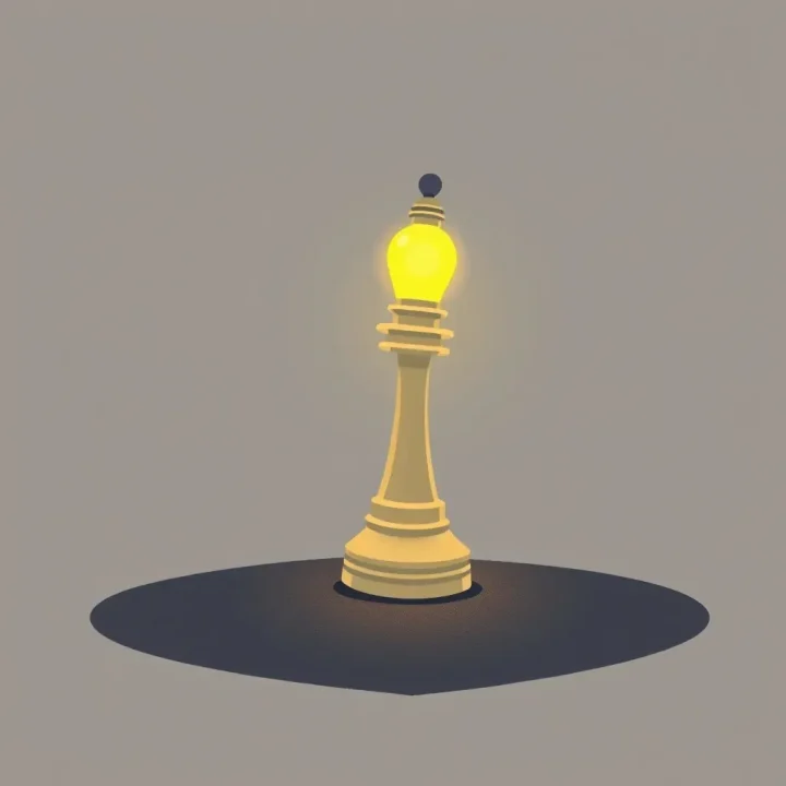 Une pièce d'échiquier magique et lumineuse ressemblant à un réverbère rétro de New York posée sur de l'asphalte sombre.