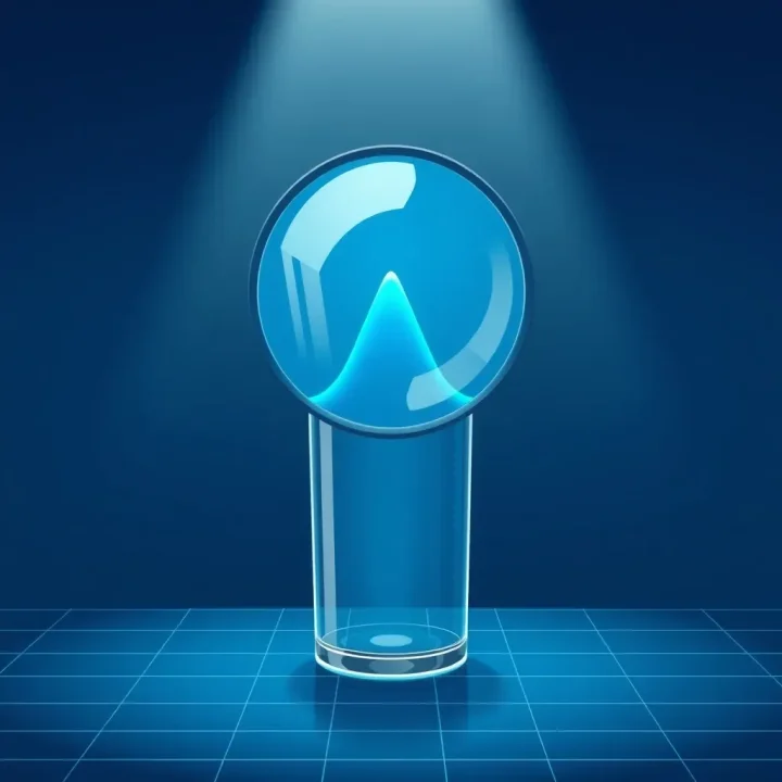 Editorial illustration featuring a transparent glass magnifying lens over a bright cyan digital waveform on a dark blue grid.