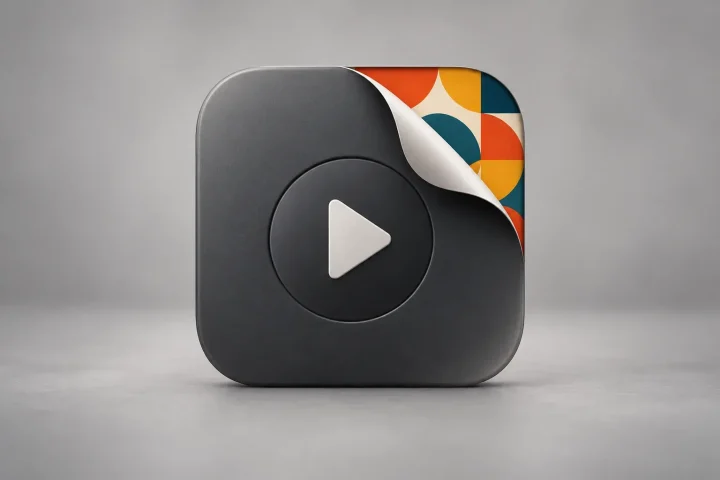 Illustration montrant la fenêtre d'une application moderne se décollant pour révéler une interface logicielle rétro et colorée en dessous.