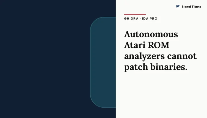 Ghidra · IDA Pro · AI Reverse Engineering: Autonomous Atari ROM analyzers cannot patch binaries.