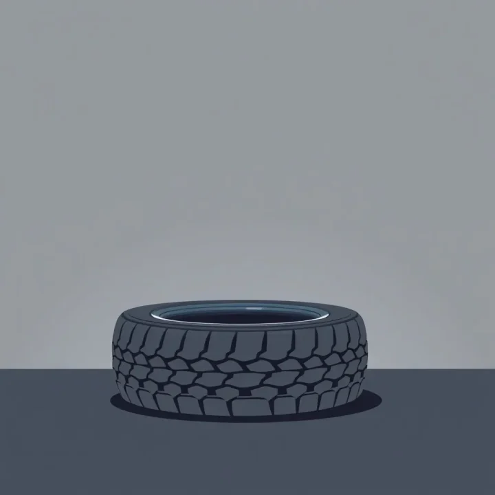 Minimalistische Vektorillustration eines Formel-Rennreifens auf einer dunklen Streckenoberfläche