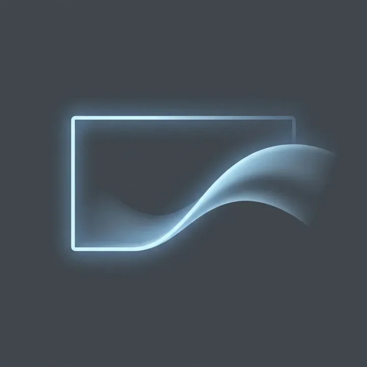 Minimalist glowing frame transitioning into a fluid wave of light against a dark background, representing text-to-image and video generation.