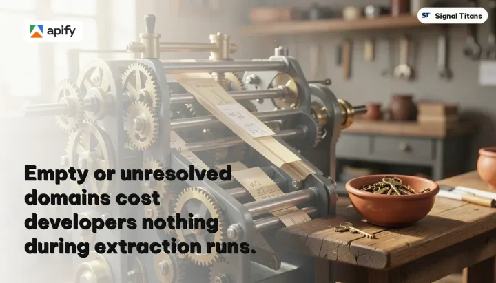 Apify · B2B data extraction actors: Empty or unresolved domains cost developers nothing during extraction runs.