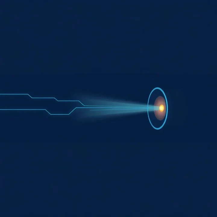 Illustration minimaliste d'un flux de données cyan vif traversant un goulet d'étranglement sombre et étroit.