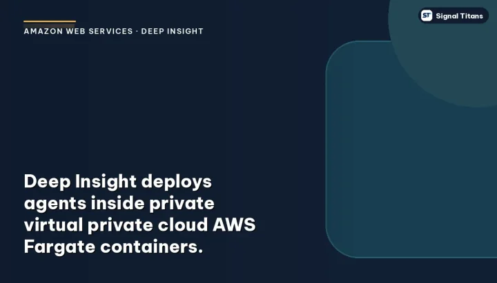 Amazon Web Services · Deep Insight: Deep Insight deploys agents inside private virtual private cloud AWS Fargate containers.