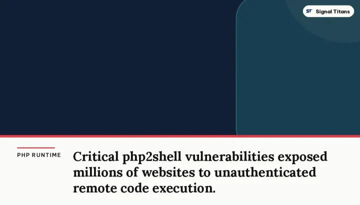 PHP Runtime · CVE-2026-109618: Critical php2shell vulnerabilities exposed millions of websites to unauthenticated remote code execution.