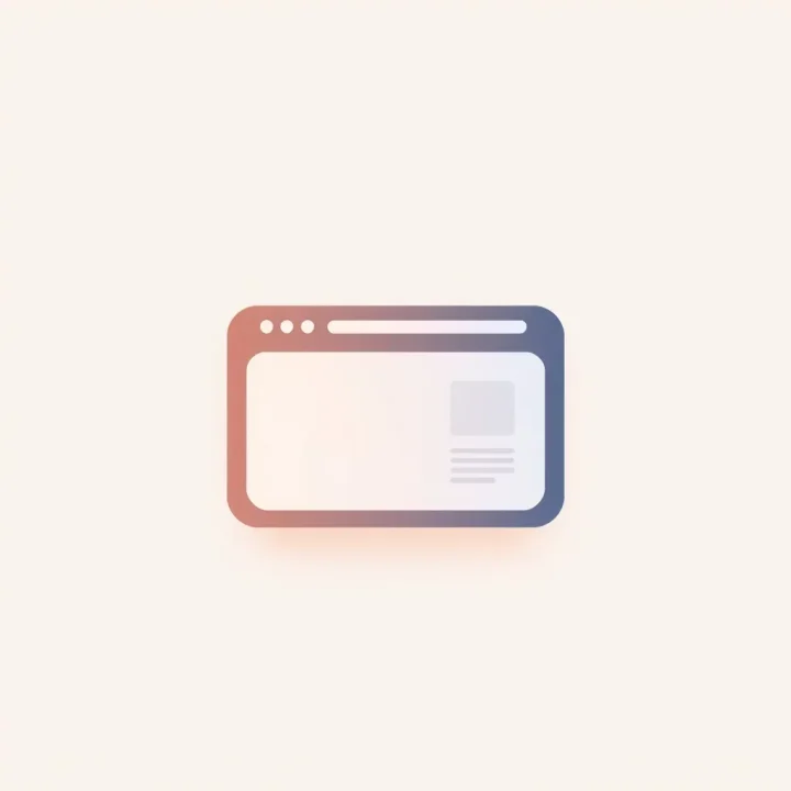 A minimalist web browser interface with rounded elements floating against a soft pastel backdrop.