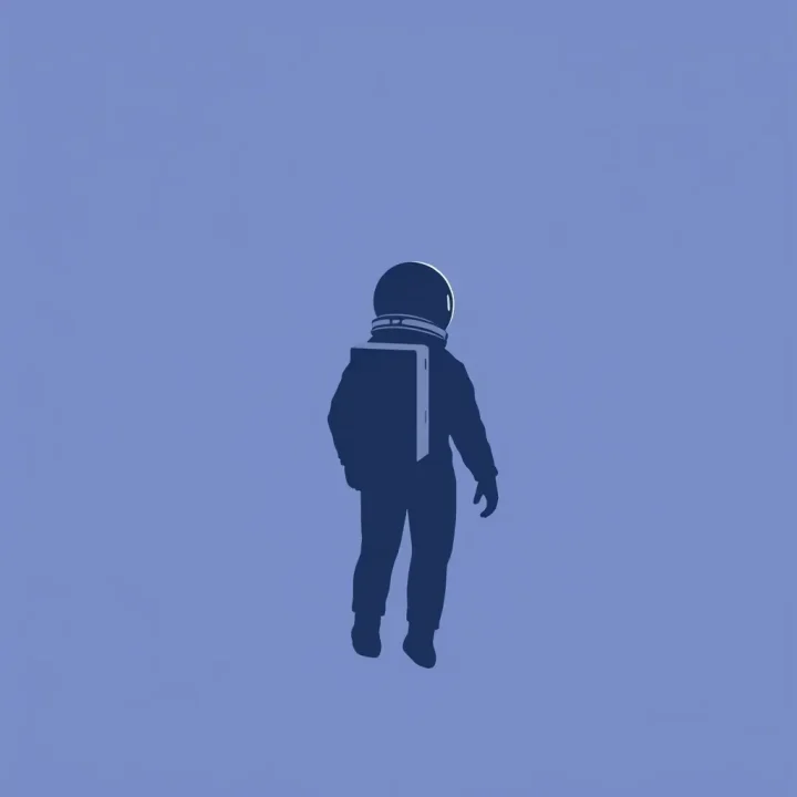 Un astronauta solitario en silueta flota ante un fondo azul apagado, evocando el desafío humano de explorar el espacio profundo.