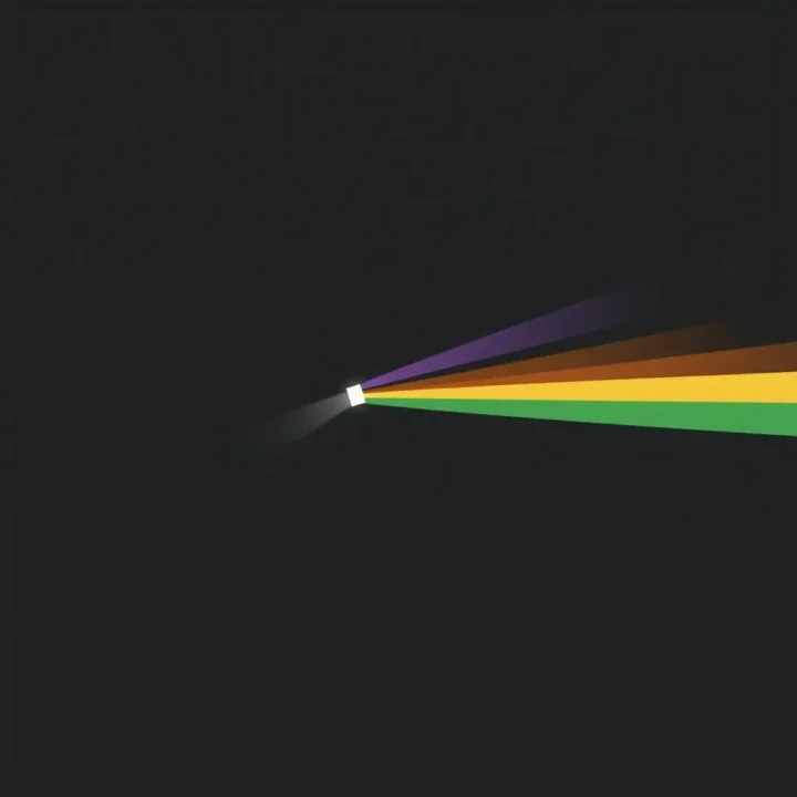 A minimalist editorial illustration showing a prism separating a single beam of light into multiple subtle colored pathways against a dark backdrop.