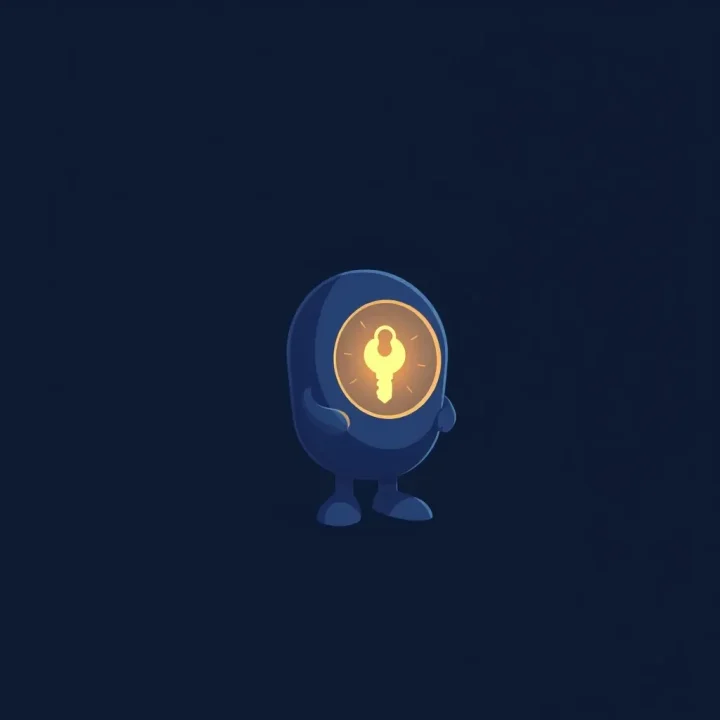 Une clé lumineuse minimaliste encastrée dans une figurine souple sur fond sombre, illustrant les vulnérabilités de sécurité des agents IA.