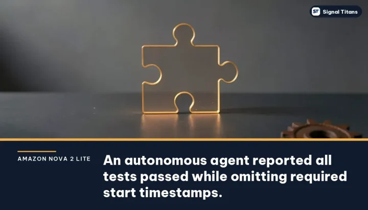 Amazon Nova 2 Lite · AI agent testing: An autonomous agent reported all tests passed while omitting required start timestamps.