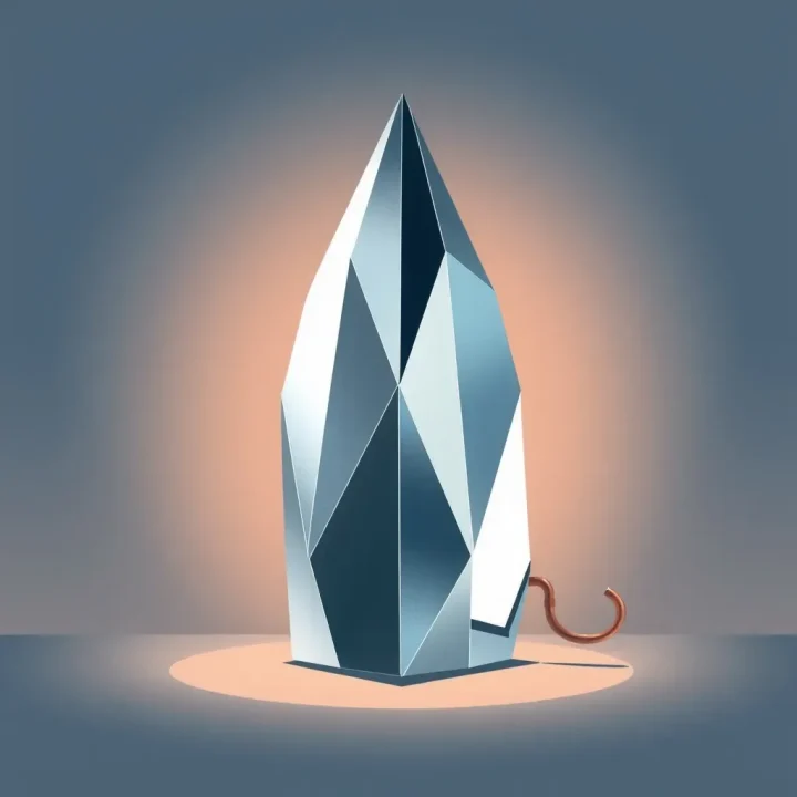 Editorial illustration featuring a polished silver geometric prism illuminated against a minimalist indigo background.