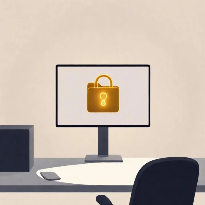 Un écran numérique affichant une icône de cadenas sur un dossier, illustrant les mises à jour de sécurité des fichiers sur macOS.